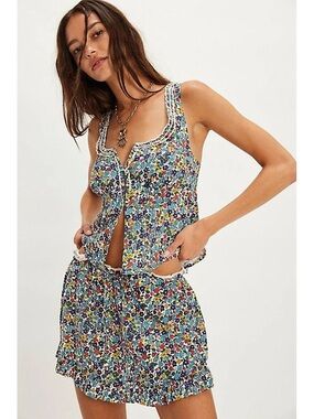 Free People Floral Blue Multi Tank and Skort Set